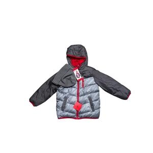 NWT Snozu Kids Winter Jacket and Hat Set Gray Red Puffer Size 6